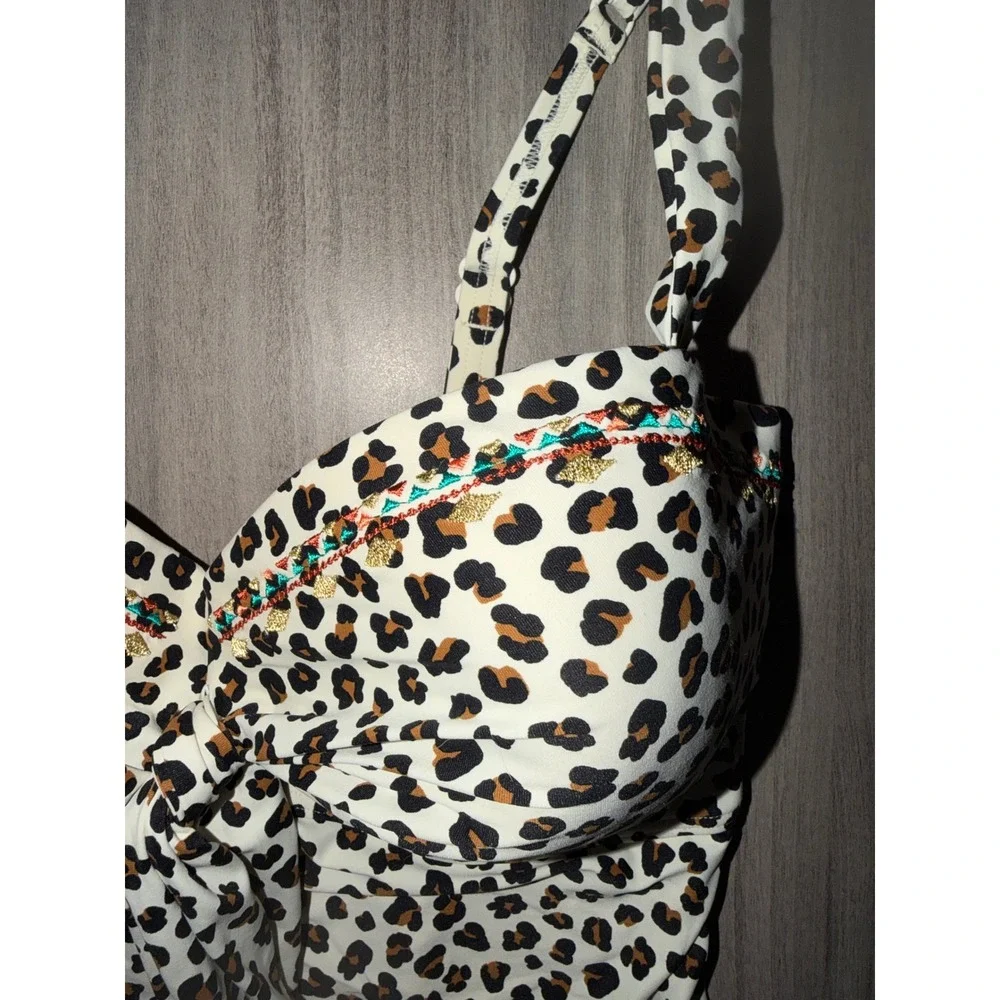 Coco Reef Leopard Print Tankini Top Bra Sized 32/34 DD Underwire Swimwear Q3
